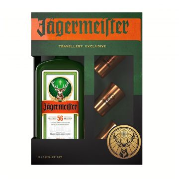 Jagermeister + 3 metal shot cups 1000 ml